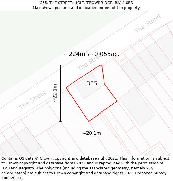 355, THE STREET, HOLT, TROWBRIDGE, BA14 6RS: Plot and title map