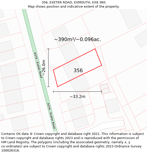 356, EXETER ROAD, EXMOUTH, EX8 3NS: Plot and title map