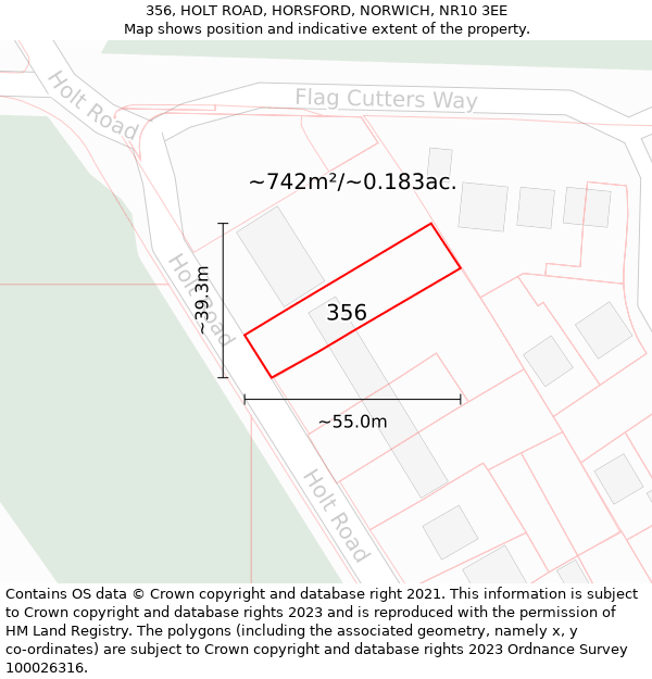 356, HOLT ROAD, HORSFORD, NORWICH, NR10 3EE: Plot and title map