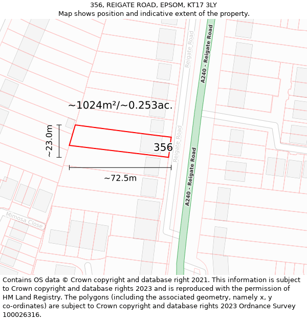 356, REIGATE ROAD, EPSOM, KT17 3LY: Plot and title map