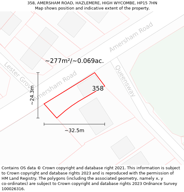 358, AMERSHAM ROAD, HAZLEMERE, HIGH WYCOMBE, HP15 7HN: Plot and title map