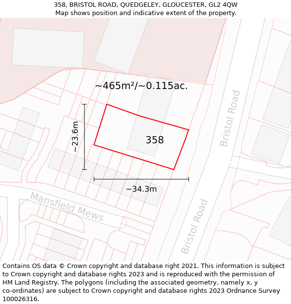 358, BRISTOL ROAD, QUEDGELEY, GLOUCESTER, GL2 4QW: Plot and title map