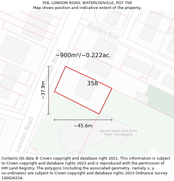 358, LONDON ROAD, WATERLOOVILLE, PO7 7SR: Plot and title map