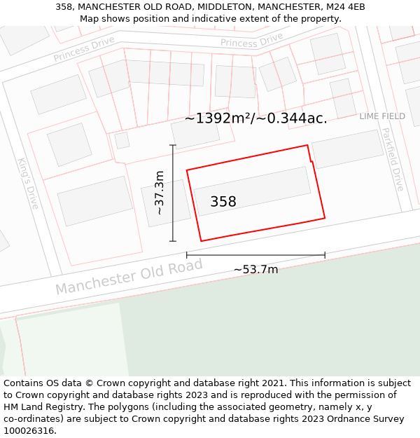 358, MANCHESTER OLD ROAD, MIDDLETON, MANCHESTER, M24 4EB: Plot and title map
