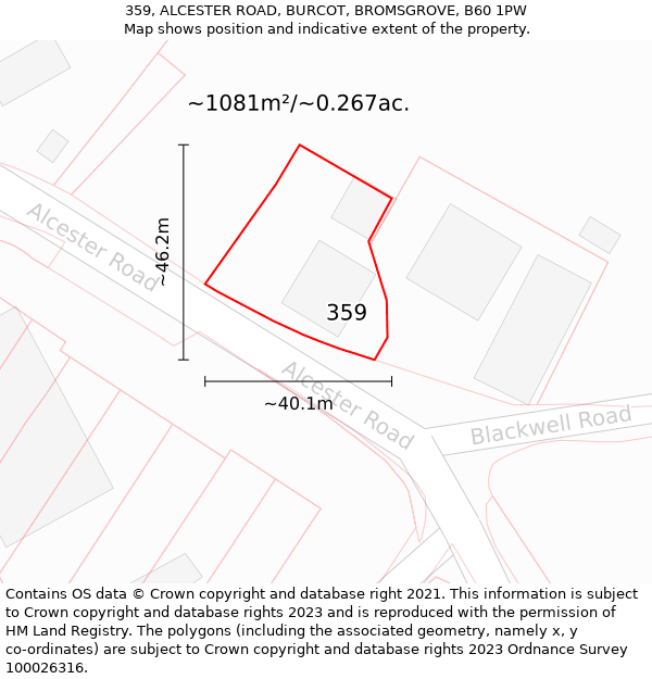 359, ALCESTER ROAD, BURCOT, BROMSGROVE, B60 1PW: Plot and title map