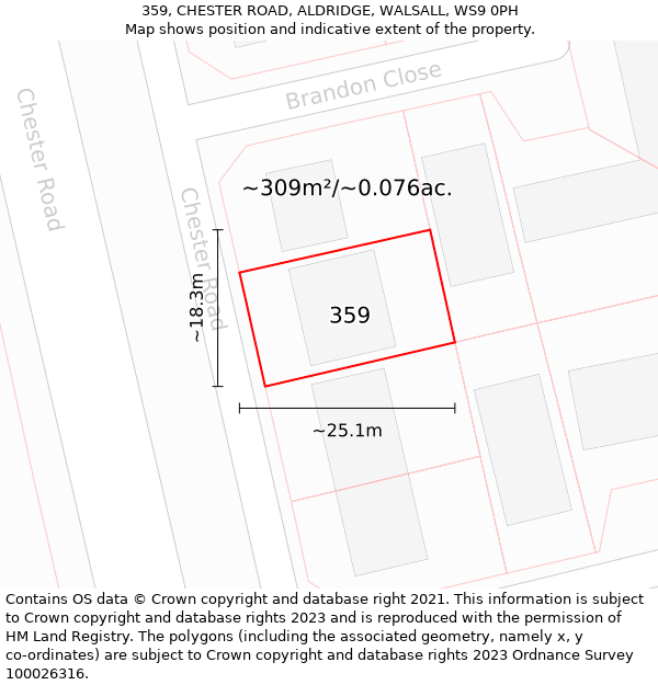 359, CHESTER ROAD, ALDRIDGE, WALSALL, WS9 0PH: Plot and title map