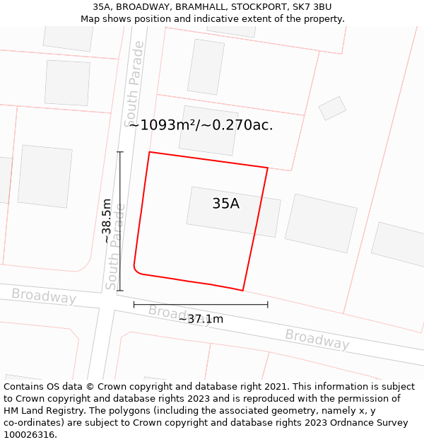 35A, BROADWAY, BRAMHALL, STOCKPORT, SK7 3BU: Plot and title map