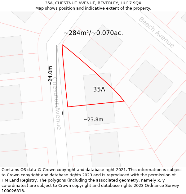 35A, CHESTNUT AVENUE, BEVERLEY, HU17 9QX: Plot and title map