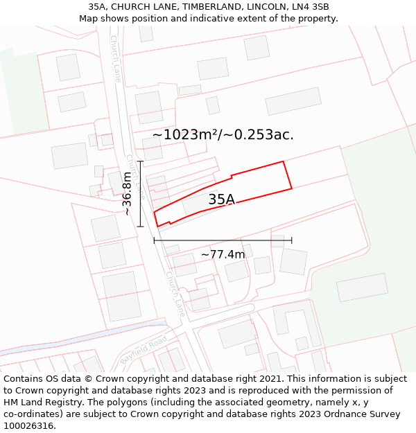 35A, CHURCH LANE, TIMBERLAND, LINCOLN, LN4 3SB: Plot and title map