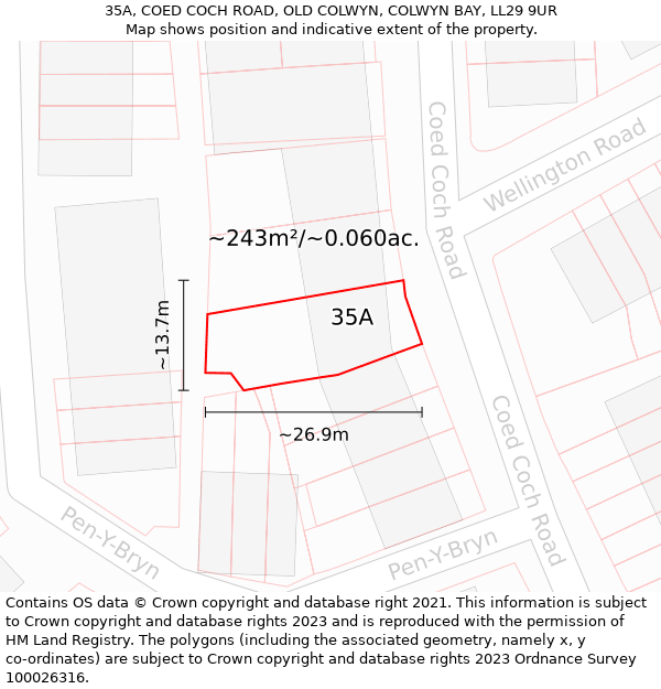 35A, COED COCH ROAD, OLD COLWYN, COLWYN BAY, LL29 9UR: Plot and title map