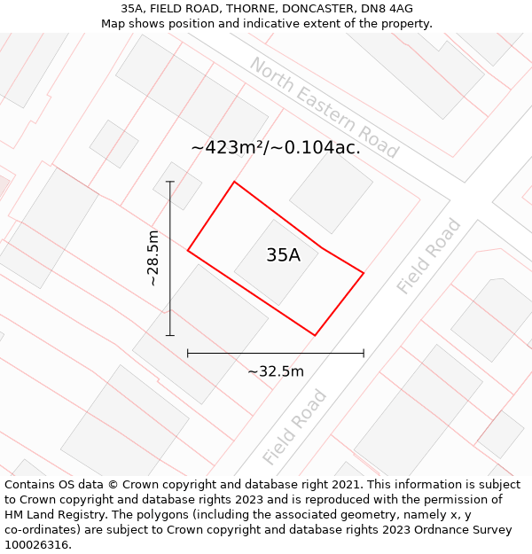 35A, FIELD ROAD, THORNE, DONCASTER, DN8 4AG: Plot and title map