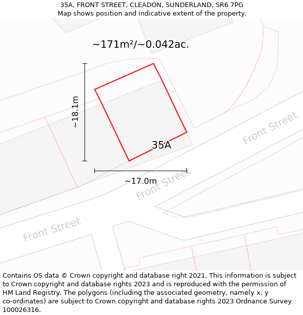 35A, FRONT STREET, CLEADON, SUNDERLAND, SR6 7PG: Plot and title map