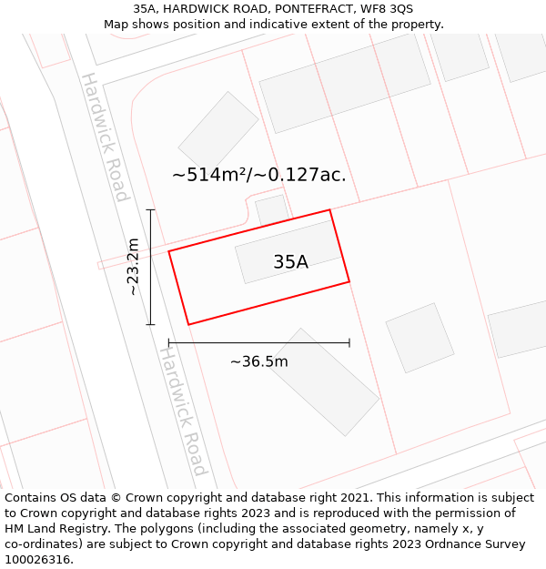 35A, HARDWICK ROAD, PONTEFRACT, WF8 3QS: Plot and title map