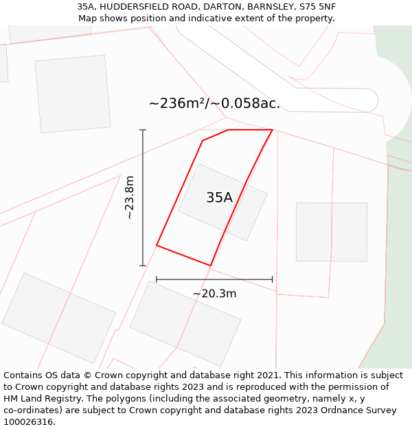 35A, HUDDERSFIELD ROAD, DARTON, BARNSLEY, S75 5NF: Plot and title map