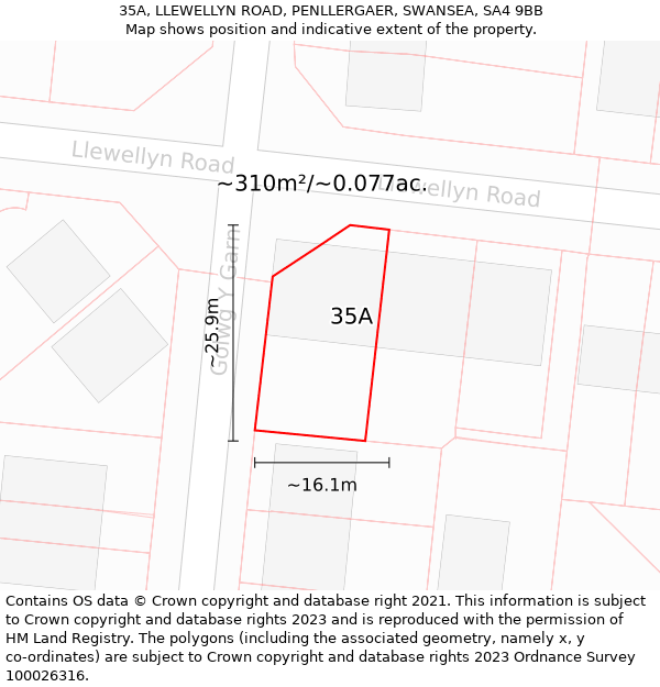 35A, LLEWELLYN ROAD, PENLLERGAER, SWANSEA, SA4 9BB: Plot and title map