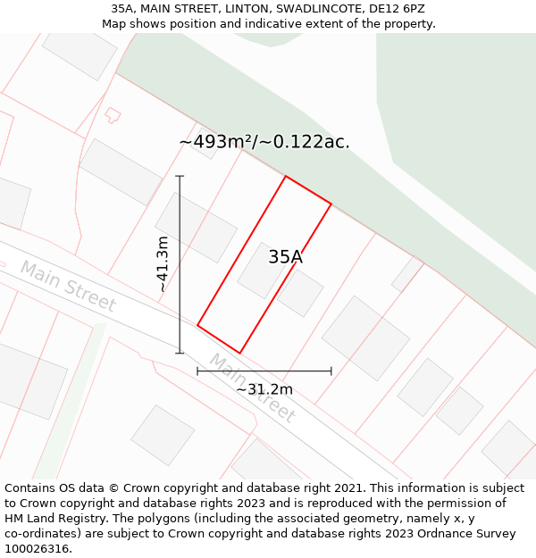 35A, MAIN STREET, LINTON, SWADLINCOTE, DE12 6PZ: Plot and title map