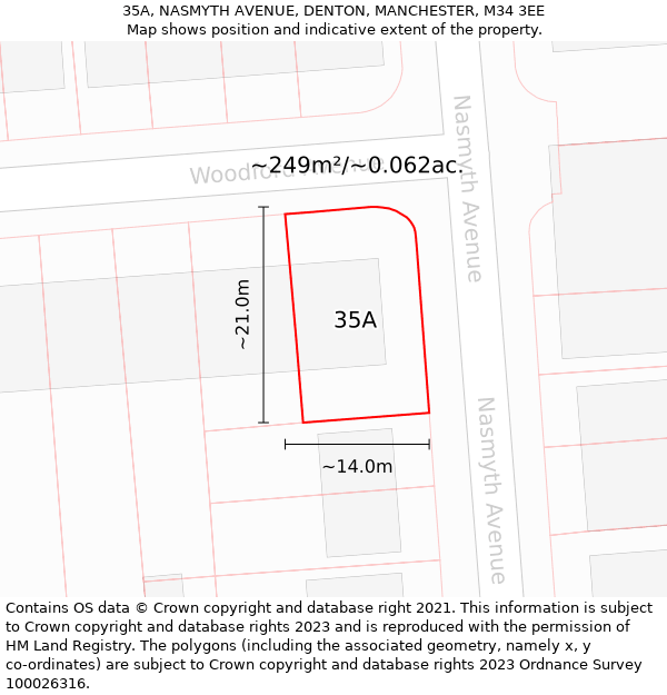 35A, NASMYTH AVENUE, DENTON, MANCHESTER, M34 3EE: Plot and title map