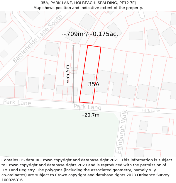 35A, PARK LANE, HOLBEACH, SPALDING, PE12 7EJ: Plot and title map