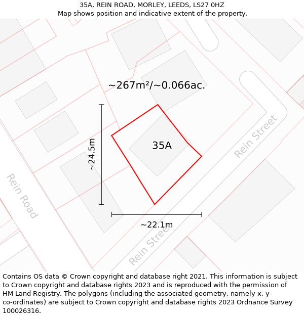 35A, REIN ROAD, MORLEY, LEEDS, LS27 0HZ: Plot and title map
