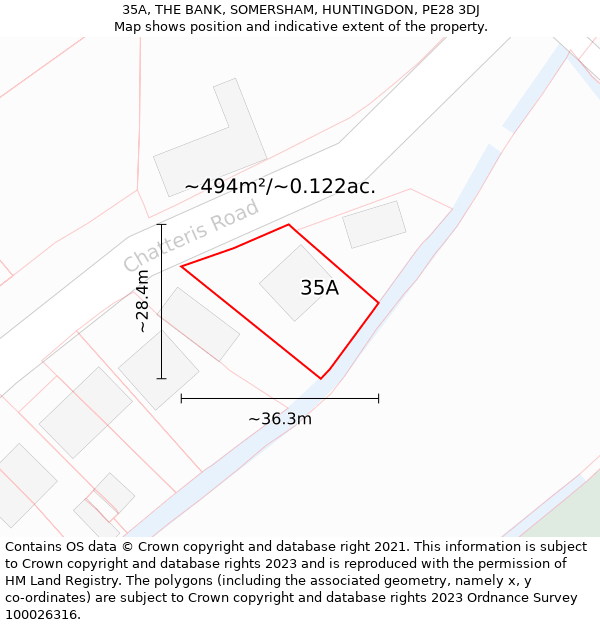 35A, THE BANK, SOMERSHAM, HUNTINGDON, PE28 3DJ: Plot and title map