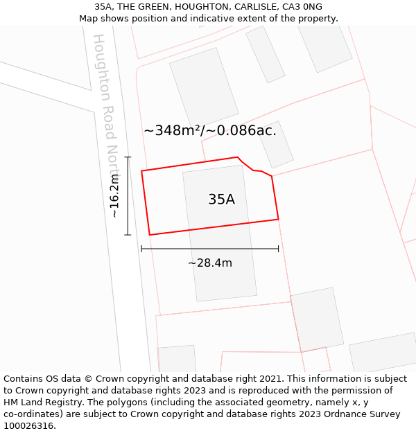 35A, THE GREEN, HOUGHTON, CARLISLE, CA3 0NG: Plot and title map