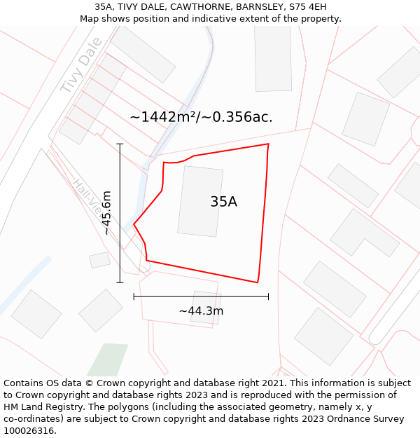 35A, TIVY DALE, CAWTHORNE, BARNSLEY, S75 4EH: Plot and title map