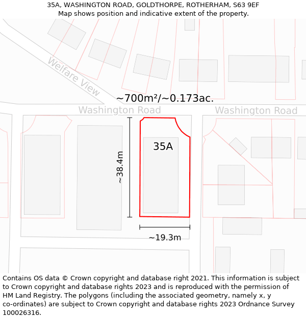 35A, WASHINGTON ROAD, GOLDTHORPE, ROTHERHAM, S63 9EF: Plot and title map