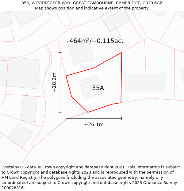 35A, WOODPECKER WAY, GREAT CAMBOURNE, CAMBRIDGE, CB23 6GZ: Plot and title map