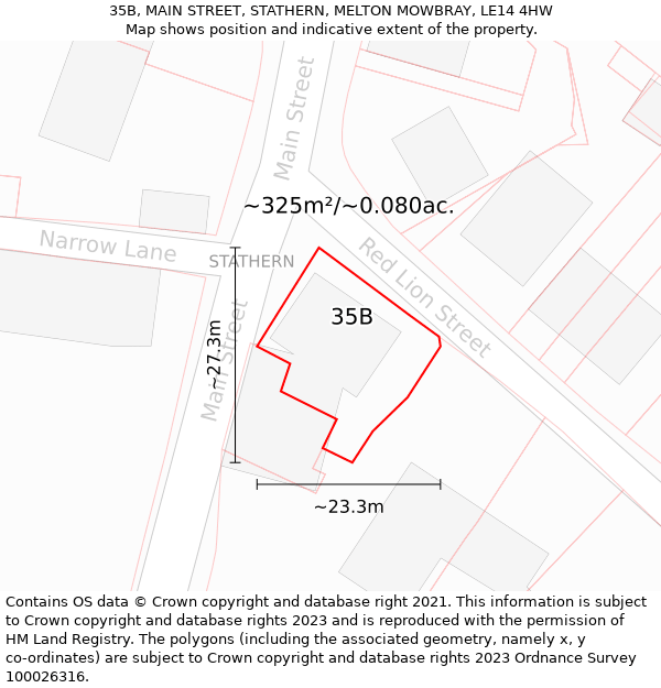 35B, MAIN STREET, STATHERN, MELTON MOWBRAY, LE14 4HW: Plot and title map