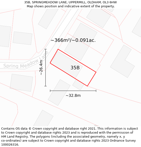 35B, SPRINGMEADOW LANE, UPPERMILL, OLDHAM, OL3 6HW: Plot and title map