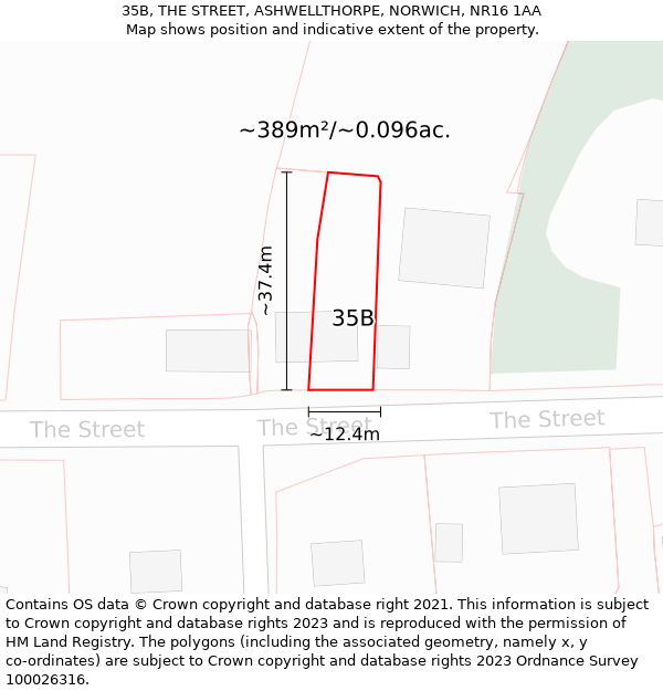 35B, THE STREET, ASHWELLTHORPE, NORWICH, NR16 1AA: Plot and title map