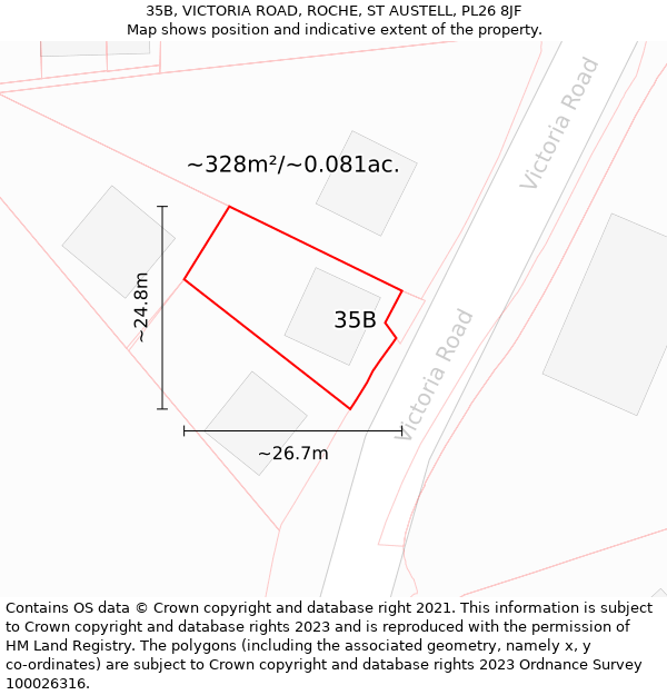 35B, VICTORIA ROAD, ROCHE, ST AUSTELL, PL26 8JF: Plot and title map