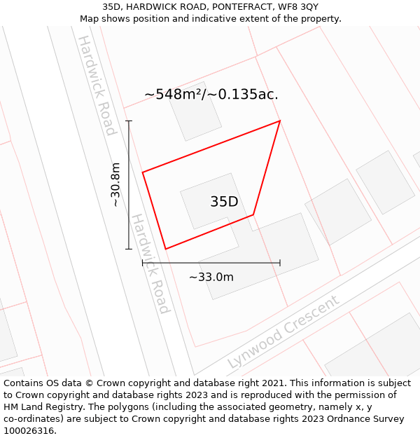 35D, HARDWICK ROAD, PONTEFRACT, WF8 3QY: Plot and title map