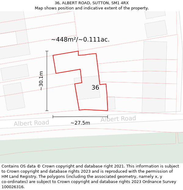 36, ALBERT ROAD, SUTTON, SM1 4RX: Plot and title map