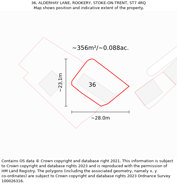 36, ALDERHAY LANE, ROOKERY, STOKE-ON-TRENT, ST7 4RQ: Plot and title map