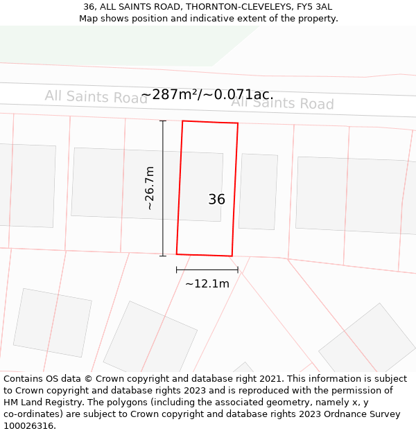 36, ALL SAINTS ROAD, THORNTON-CLEVELEYS, FY5 3AL: Plot and title map