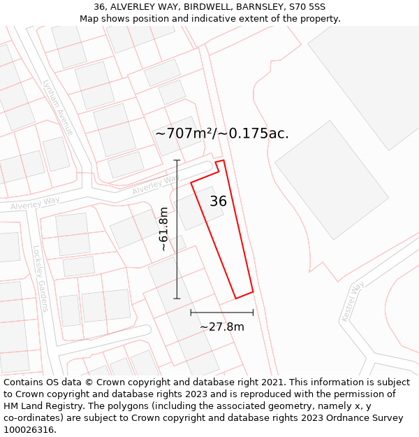 36, ALVERLEY WAY, BIRDWELL, BARNSLEY, S70 5SS: Plot and title map