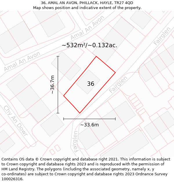 36, AMAL AN AVON, PHILLACK, HAYLE, TR27 4QD: Plot and title map