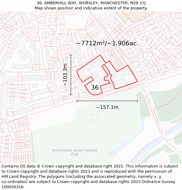 36, AMBERHILL WAY, WORSLEY, MANCHESTER, M28 1YJ: Plot and title map