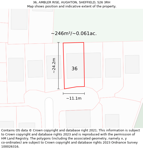 36, AMBLER RISE, AUGHTON, SHEFFIELD, S26 3RH: Plot and title map
