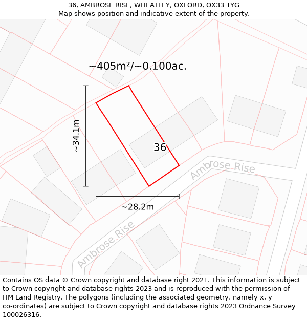 36, AMBROSE RISE, WHEATLEY, OXFORD, OX33 1YG: Plot and title map