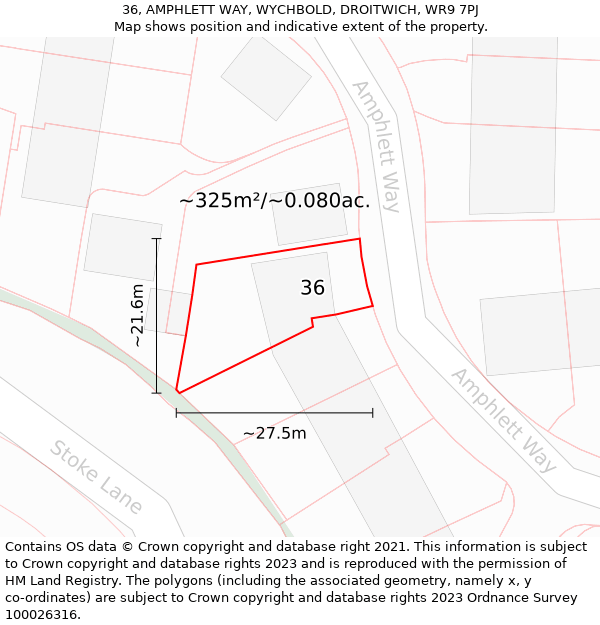 36, AMPHLETT WAY, WYCHBOLD, DROITWICH, WR9 7PJ: Plot and title map