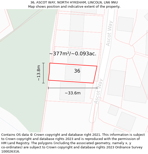 36, ASCOT WAY, NORTH HYKEHAM, LINCOLN, LN6 9NU: Plot and title map