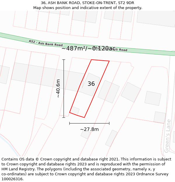 36, ASH BANK ROAD, STOKE-ON-TRENT, ST2 9DR: Plot and title map
