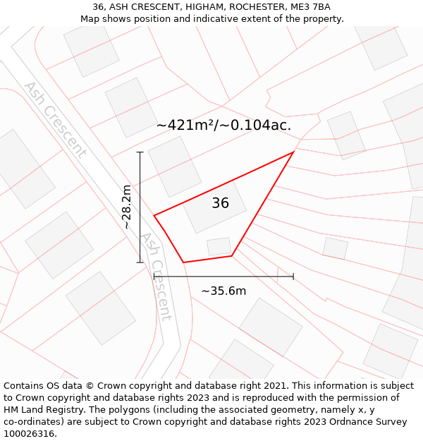 36, ASH CRESCENT, HIGHAM, ROCHESTER, ME3 7BA: Plot and title map