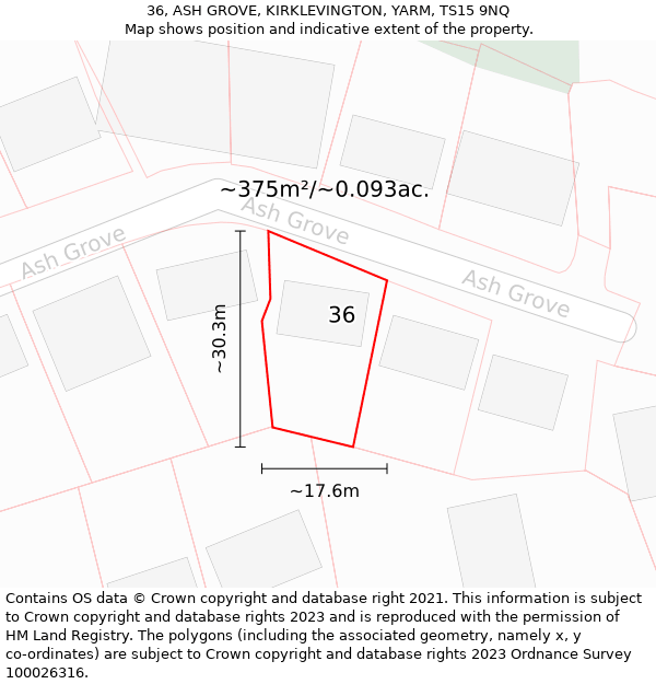 36, ASH GROVE, KIRKLEVINGTON, YARM, TS15 9NQ: Plot and title map