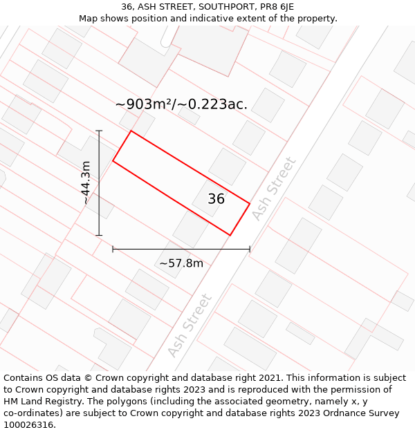 36, ASH STREET, SOUTHPORT, PR8 6JE: Plot and title map