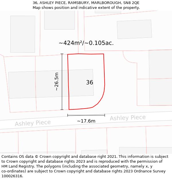 36, ASHLEY PIECE, RAMSBURY, MARLBOROUGH, SN8 2QE: Plot and title map