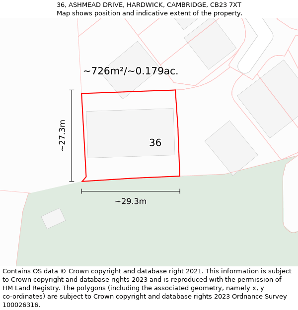 36, ASHMEAD DRIVE, HARDWICK, CAMBRIDGE, CB23 7XT: Plot and title map