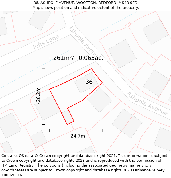 36, ASHPOLE AVENUE, WOOTTON, BEDFORD, MK43 9ED: Plot and title map